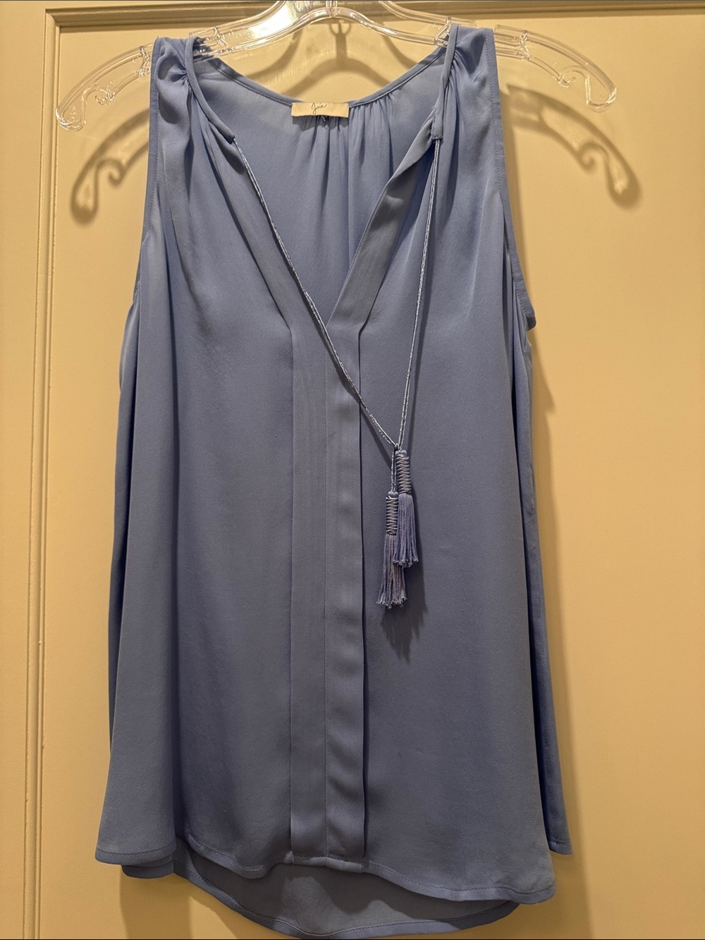 Joie Light Blue Silk Sleeveless Tassel V-Neck Camisole